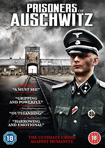 DVD cover for "Prisoners of Auschwitz" featuring a Nazi officer and concentration camp.