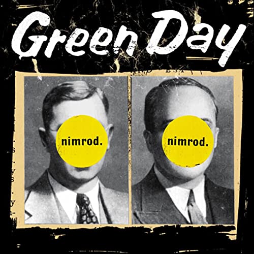 Green Day’s “Nimrod” album cover: two vintage portraits with yellow circles over faces.