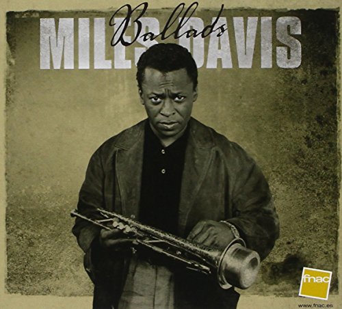 Miles Davis holding a trumpet on a sepia-toned album cover titled Ballads.
