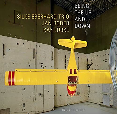 CD cover featuring a yellow airplane suspended in a concrete space.