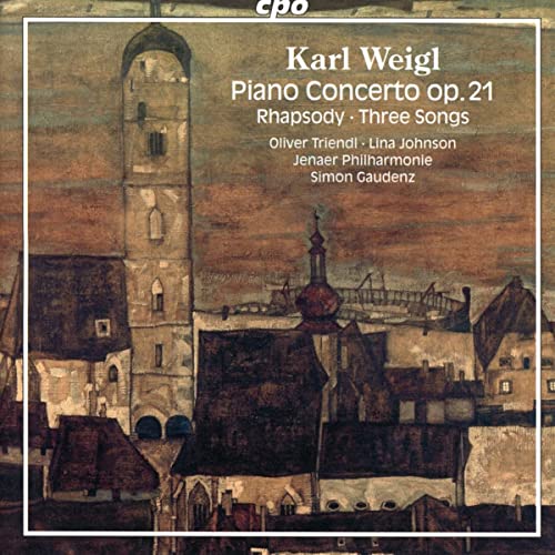 CD cover: painting of a church tower and townscape, text details composers and performers.