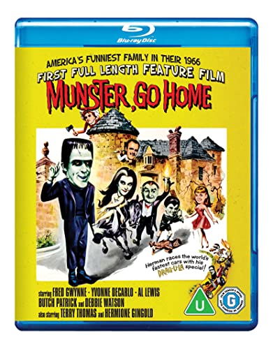 Munster Go Home" Blu-ray cover featuring the Munster family and their house.