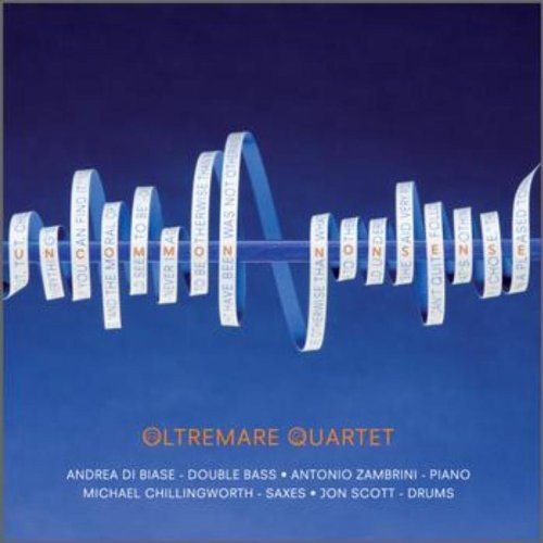 "Album cover with blue background and white strips forming a waveform shape."