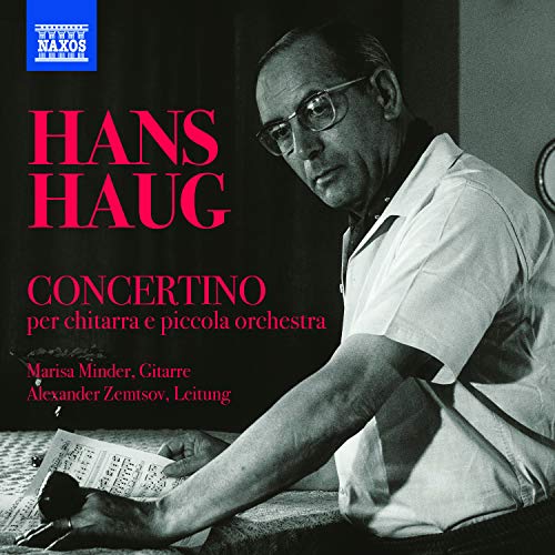 "Album cover with a man holding sheet music, Naxos logo in the top left corner."