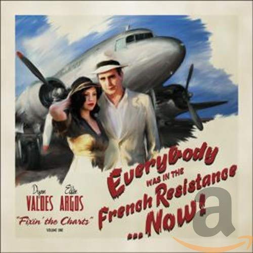 "CD cover art featuring a man and woman standing in front of a vintage airplane."