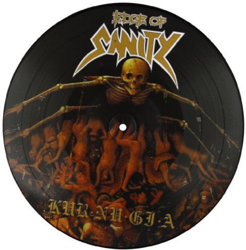 Black vinyl record with a skeletal figure and fiery imagery.