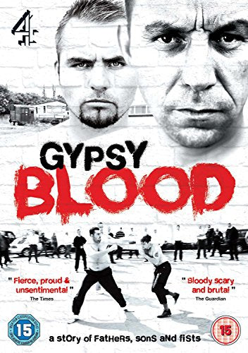 DVD cover for "Gypsy Blood" with men's faces and fighting scenes in black, white, and red.