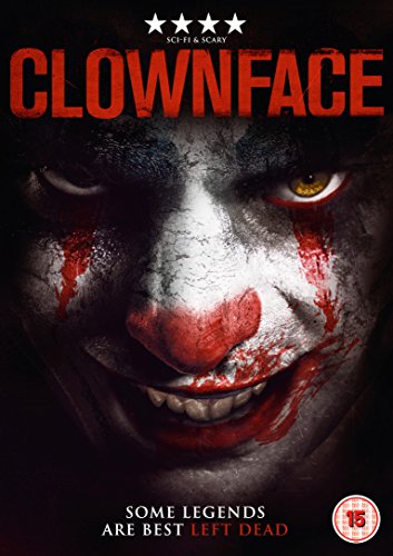 DVD cover for "Clownface" featuring a close-up of a person with smeared clown makeup and blood.