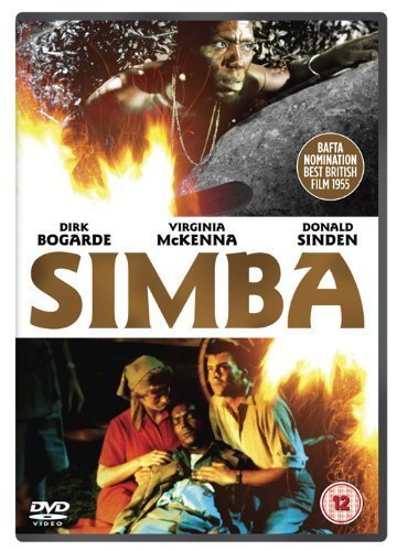 DVD cover for "Simba" with a man in a jungle and a family by a fire.