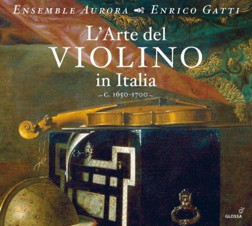 "CD cover featuring violins on a box, with ornate background and white text."