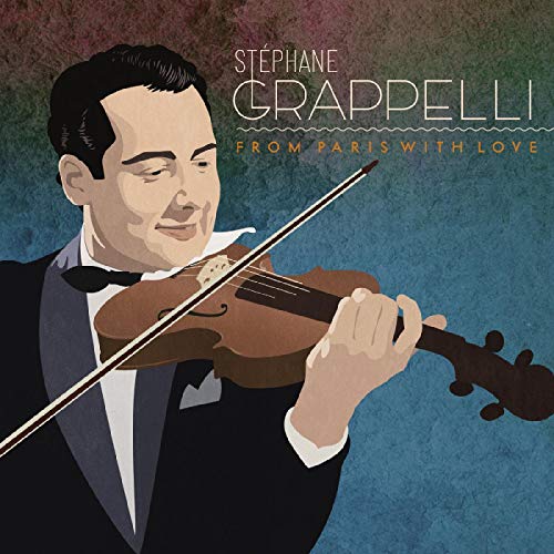Stylized portrait of Stéphane Grappelli playing the violin, CD cover.