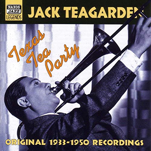 Jack Teagarden playing trombone on the album cover "Texas Tea Party.