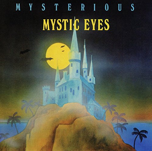 "Mystic Eyes" CD cover featuring a fantasy castle on a tropical island at night.