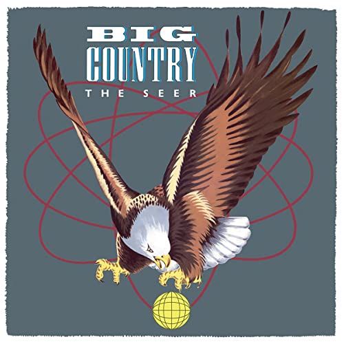 Album cover featuring a bald eagle flying above a yellow globe on grey background.