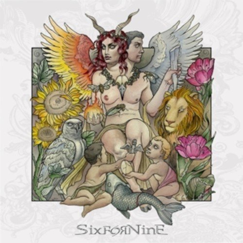 CD album cover art featuring fantastical, nude figures surrounded by flowers and animals.
