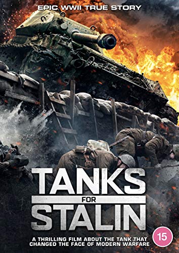 WWII film cover featuring soldiers and a large Soviet tank in action.