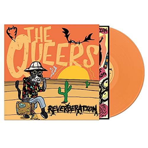 The Queers" album cover with a dog, and an orange vinyl record.