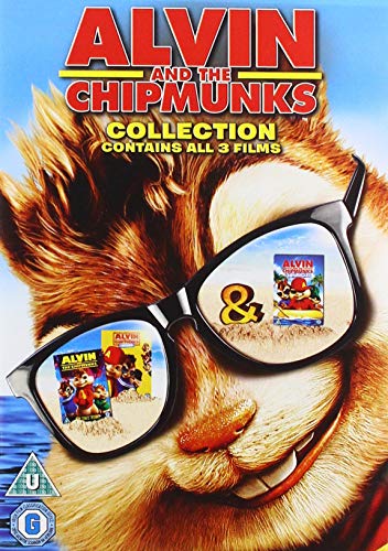 DVD cover featuring a cartoon chipmunk wearing sunglasses with movie covers reflected.