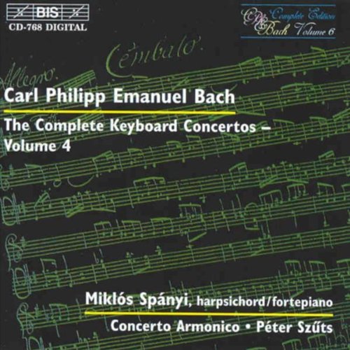 CD cover for C.P.E. Bach keyboard concertos, featuring musical notation.
