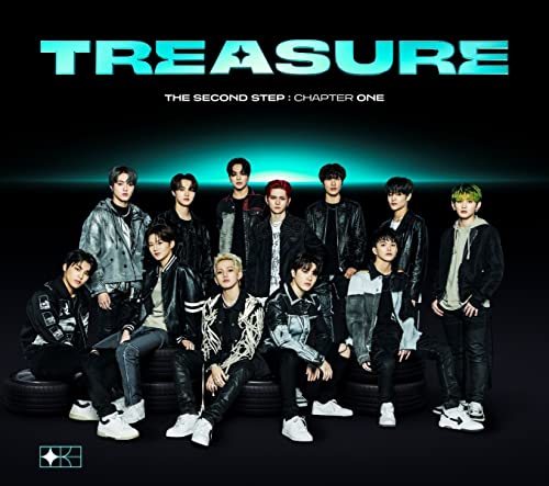 TREASURE album cover featuring ten members in dark, urban clothing.