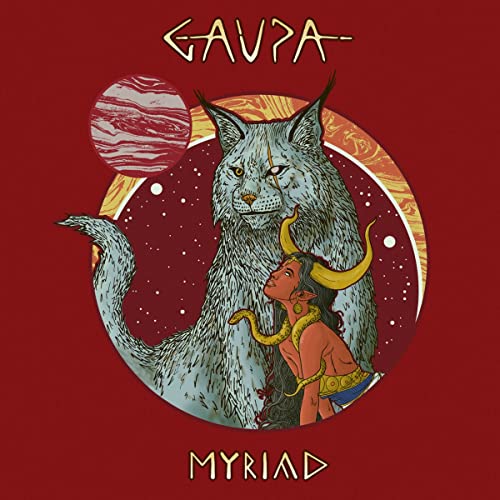 CD cover: lynx, planet, and horned figure in a starry, red design.