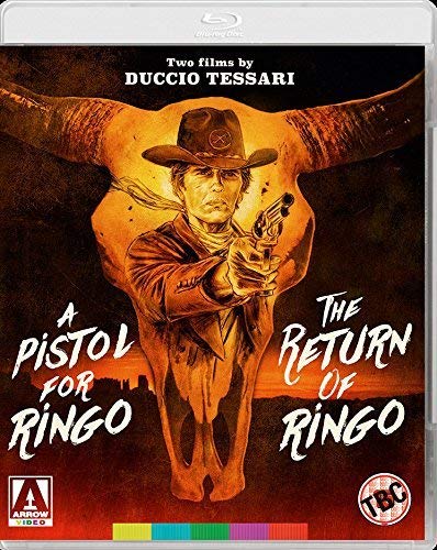 Blu-ray cover art featuring a cowboy aiming a pistol against a large bull skull.