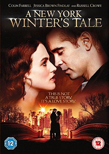 DVD cover for “A New York Winter’s Tale” featuring two faces and a city skyline.