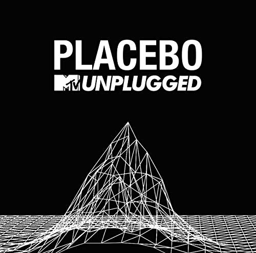 Placebo MTV Unplugged vinyl album cover, black background, white geometric design.