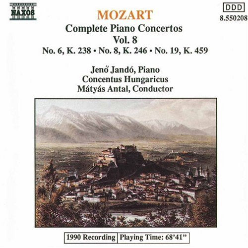 CD cover for Mozart piano concertos with a castle landscape.