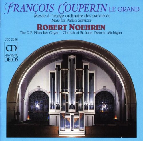 "CD cover with a church organ and blue background, featuring Francois Couperin and Robert Noehren."