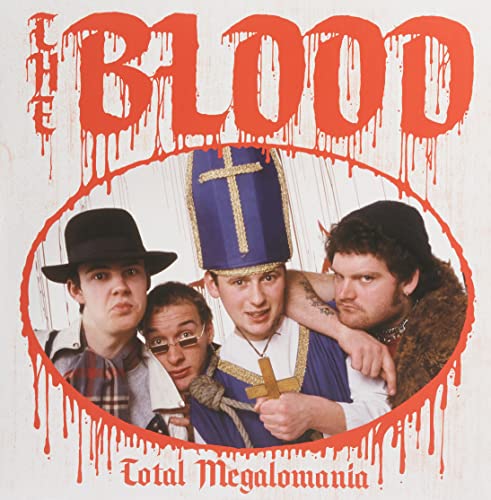 Album cover for "Blood - Total Megalomania" featuring four people in hats.