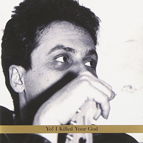 Black and white album cover featuring a man holding a guitar, with gold banner at bottom.