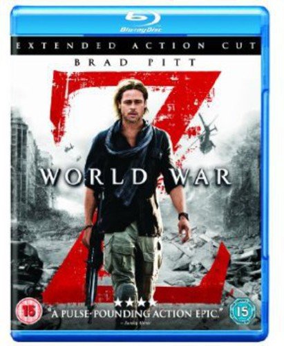 World War Z Blu-ray cover featuring Brad Pitt amidst a destroyed city.