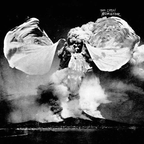 Black and white album cover featuring a mushroom cloud and figure.