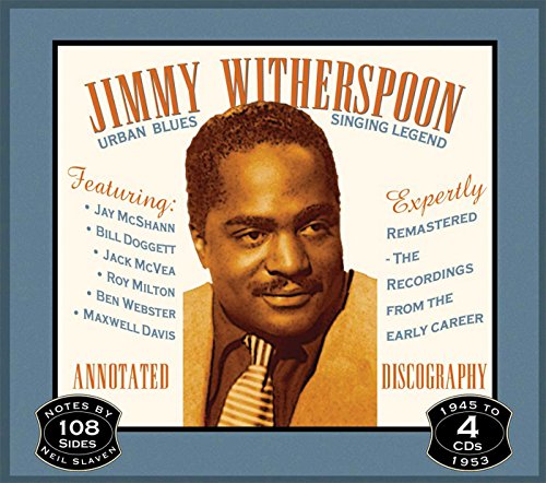 "CD cover featuring sepia-toned portrait of Jimmy Witherspoon against a blue background."