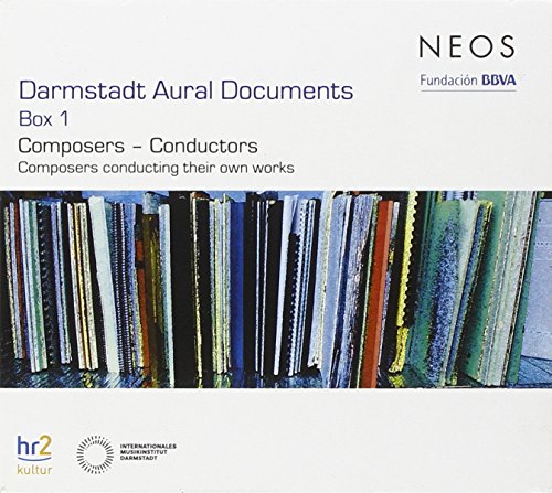 "Darmstadt Aural Documents" CD cover featuring abstract, multi-colored book spines and text.