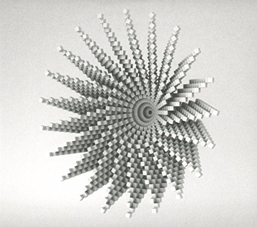 Black and white optical illusion of a radiating, geometric burst.