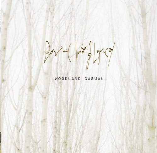 Vinyl record cover with birch tree texture and handwritten text.