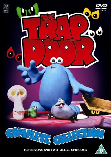 DVD cover for "The Trap Door" featuring blue monster and creatures.