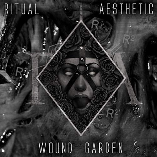 "Black and white album cover featuring a face surrounded by roses and abstract shapes."