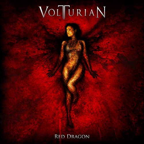 Red album cover featuring a winged woman against a fiery background.