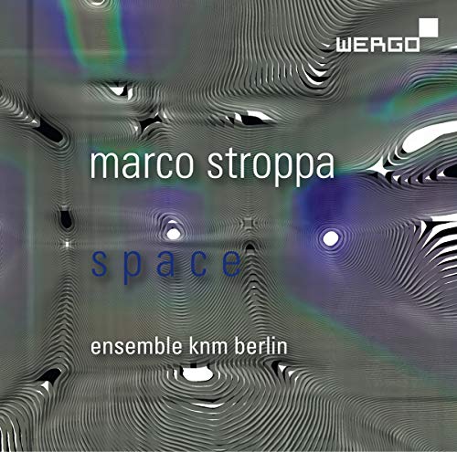 "Album cover with abstract, swirling patterns and text: 'marco stroppa space ensemble knm berlin'."