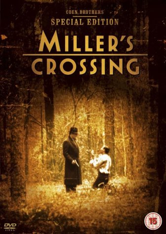 DVD cover for "Miller's Crossing" featuring two men in a dark forest.