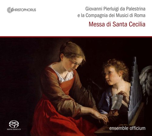 "CD cover featuring a painting of a woman and an angel playing an organ."