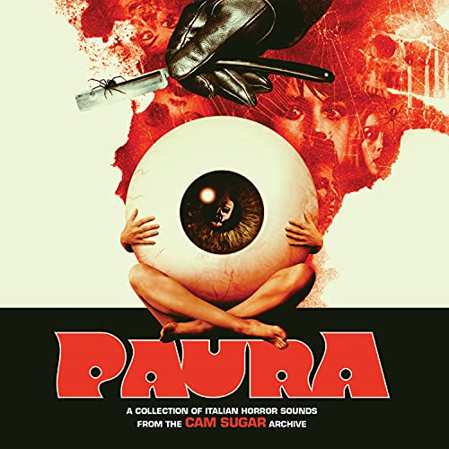Album cover for “Paura” featuring an eye, hand, and red splatter.