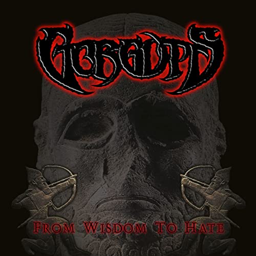 Gorguts album cover: skull with red lettering and metal adornments.