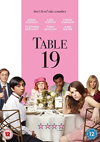 "Movie cover for 'Table 19' featuring six people around a dinner table."