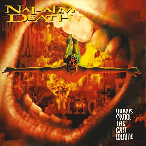 Napalm Death album cover: fiery mouth with a distorted figure inside.