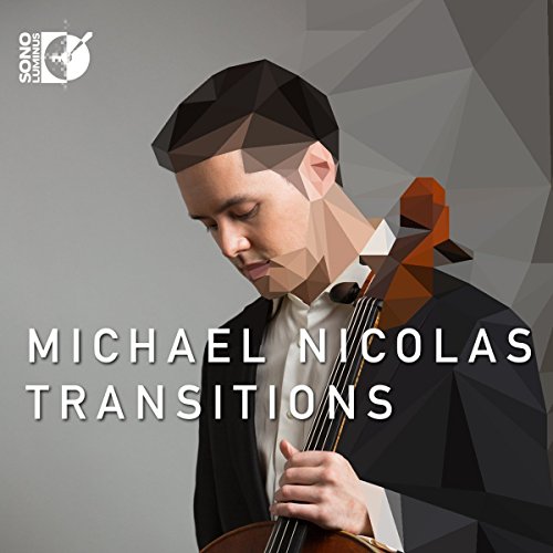 Man in a suit holding a cello, with geometric overlay on his face and shoulder.
