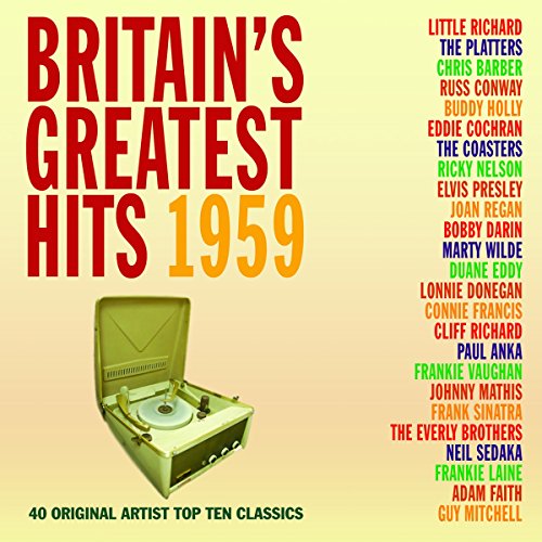 "Album cover with green record player and artist list on yellow background."